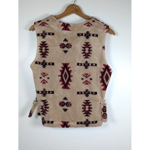 Vintage 90s Fleece Southwestern Vest Size Large Aztec Western Metal Button - Picture 2 of 8